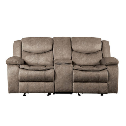 Bastrop Microfiber Double Glider Reclining Loveseat With Console In Brown