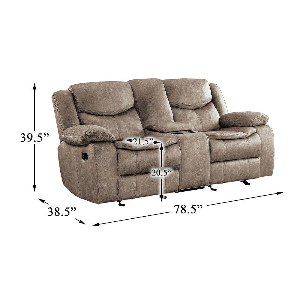 Bastrop Microfiber Double Glider Reclining Loveseat With Console In Brown