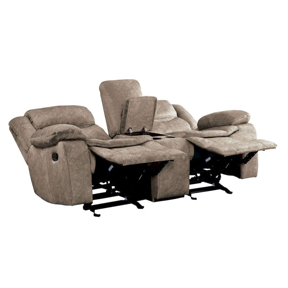 Bastrop Microfiber Double Glider Reclining Loveseat With Console In Brown