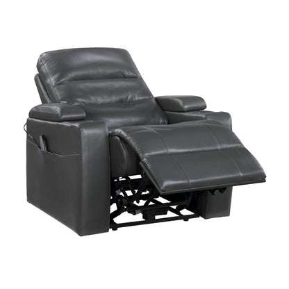 Wallstone Faux Leather Power Reclining Chair with Power Headrest in Gray