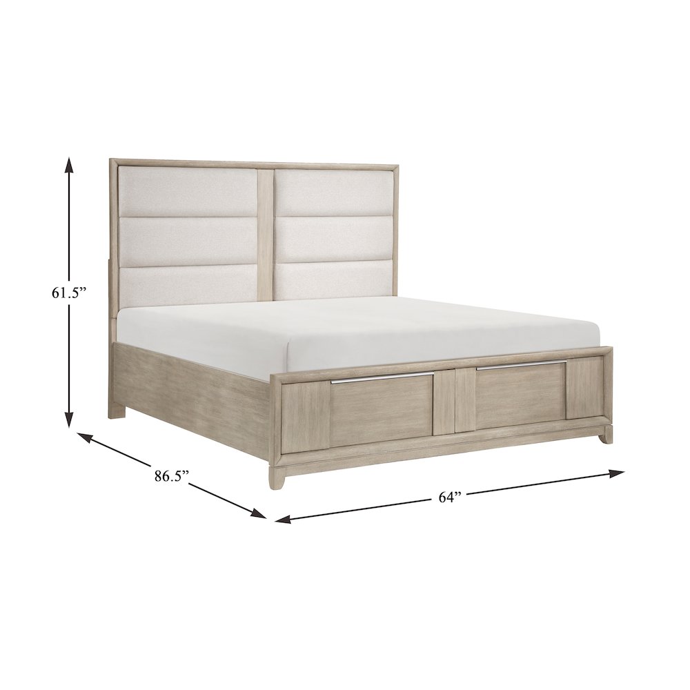 Mckewen Asian Hardwood QN Platform Bed w Footboard Storage in Light Gray