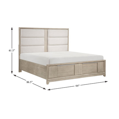 Mckewen Asian Hardwood QN Platform Bed w Footboard Storage in Light Gray