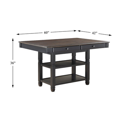Baywater Asian Hardwood 5pcs Cntr Height Dining Set in Natural and Black