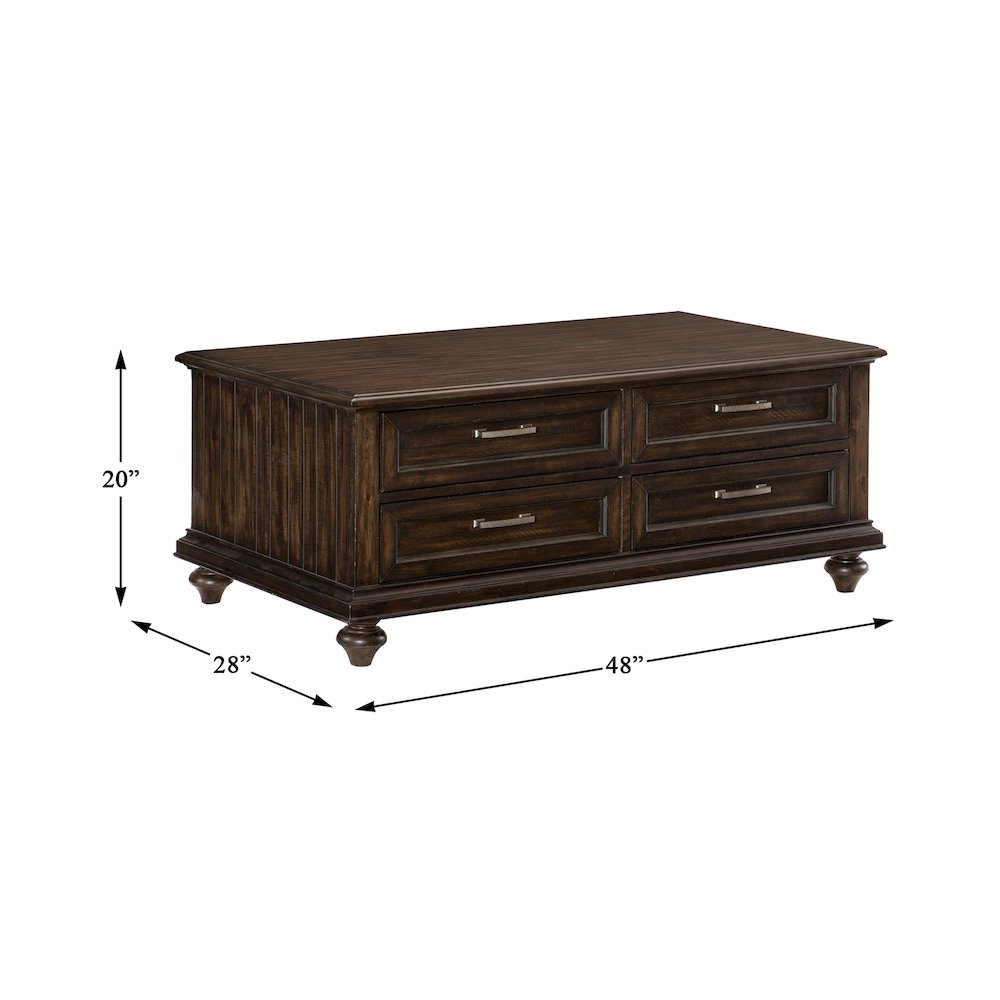 Cardano Asian Hardwood Cocktail Table with drawers in Driftwood Charcoal