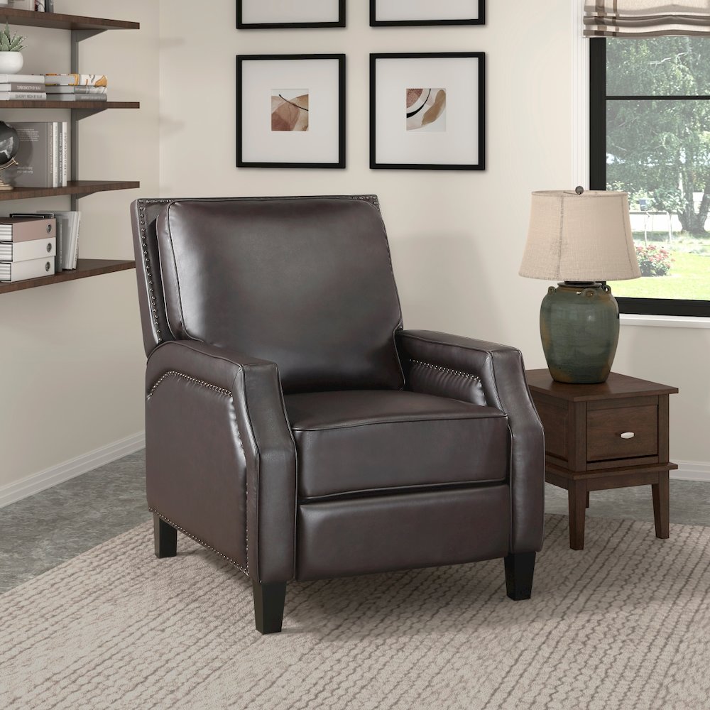 Lexicon Berenson Faux Leather Push Back Recliner in Dark Brown