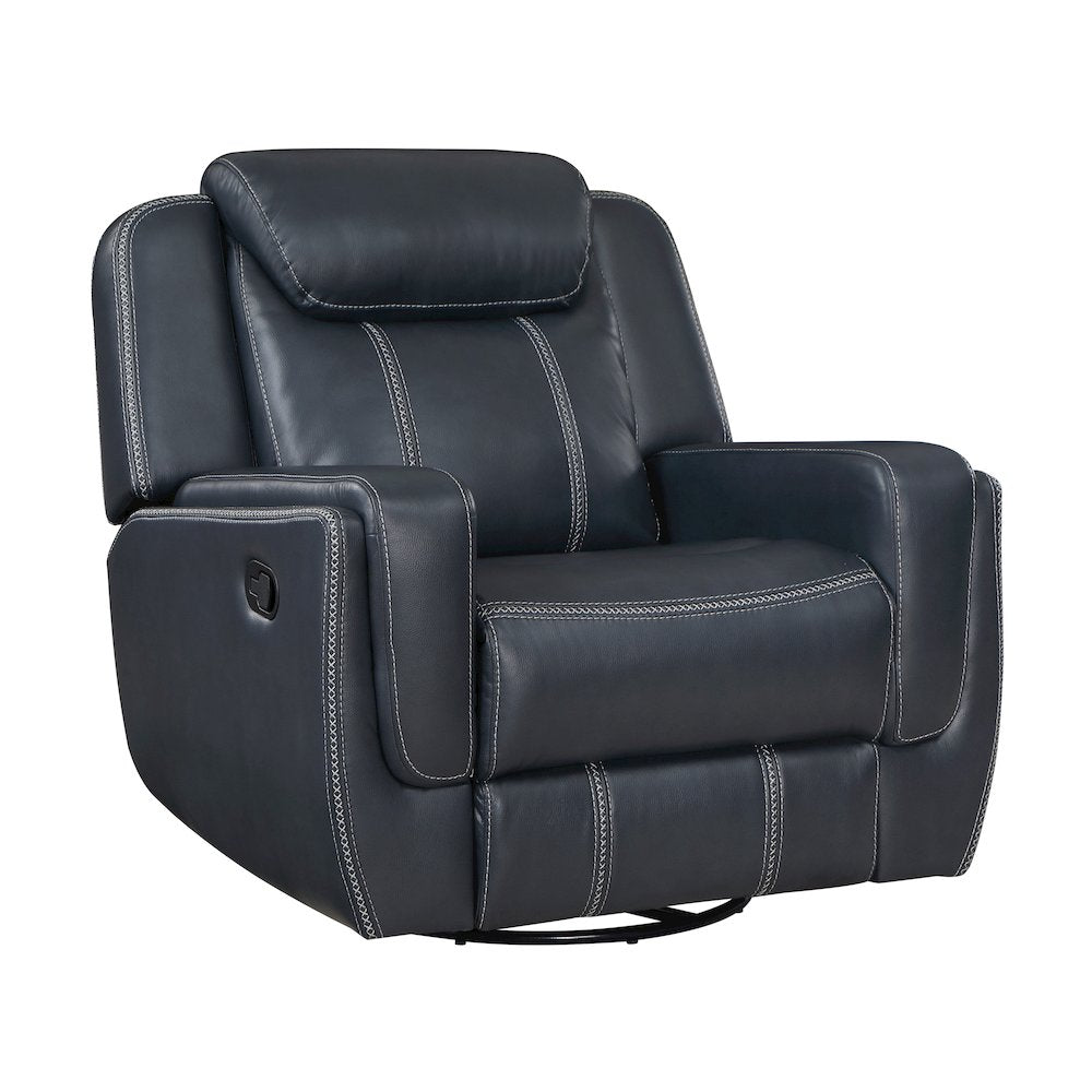Littleton Faux Leather Swivel Glider Reclining Chair In Blue