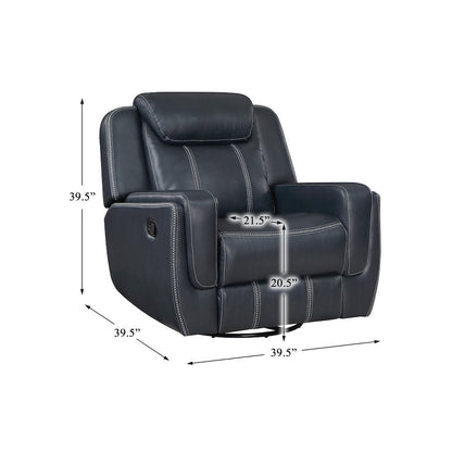 Littleton Faux Leather Swivel Glider Reclining Chair In Blue