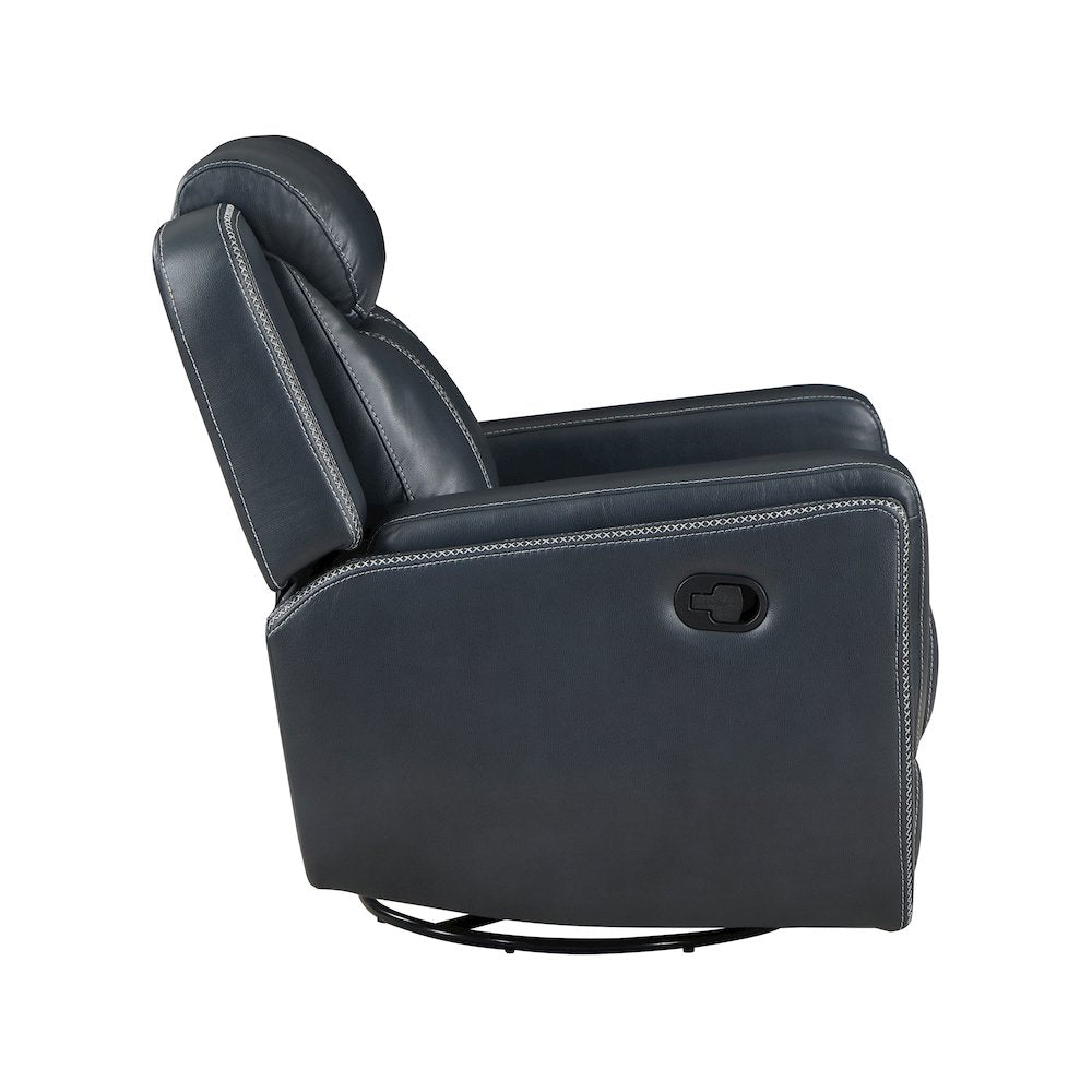 Littleton Faux Leather Swivel Glider Reclining Chair In Blue