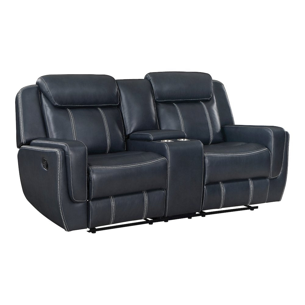 Littleton Faux Leather Double Reclining Love Seat In Blue