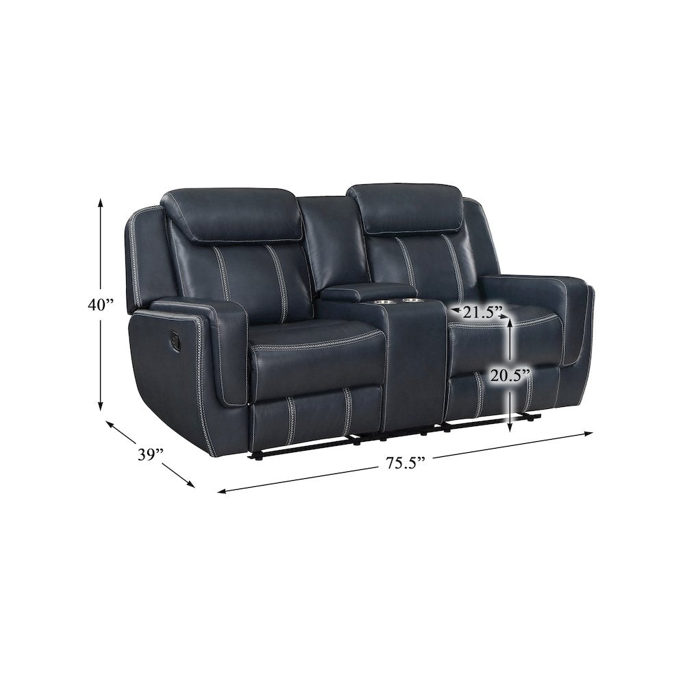 Littleton Faux Leather Double Reclining Love Seat In Blue