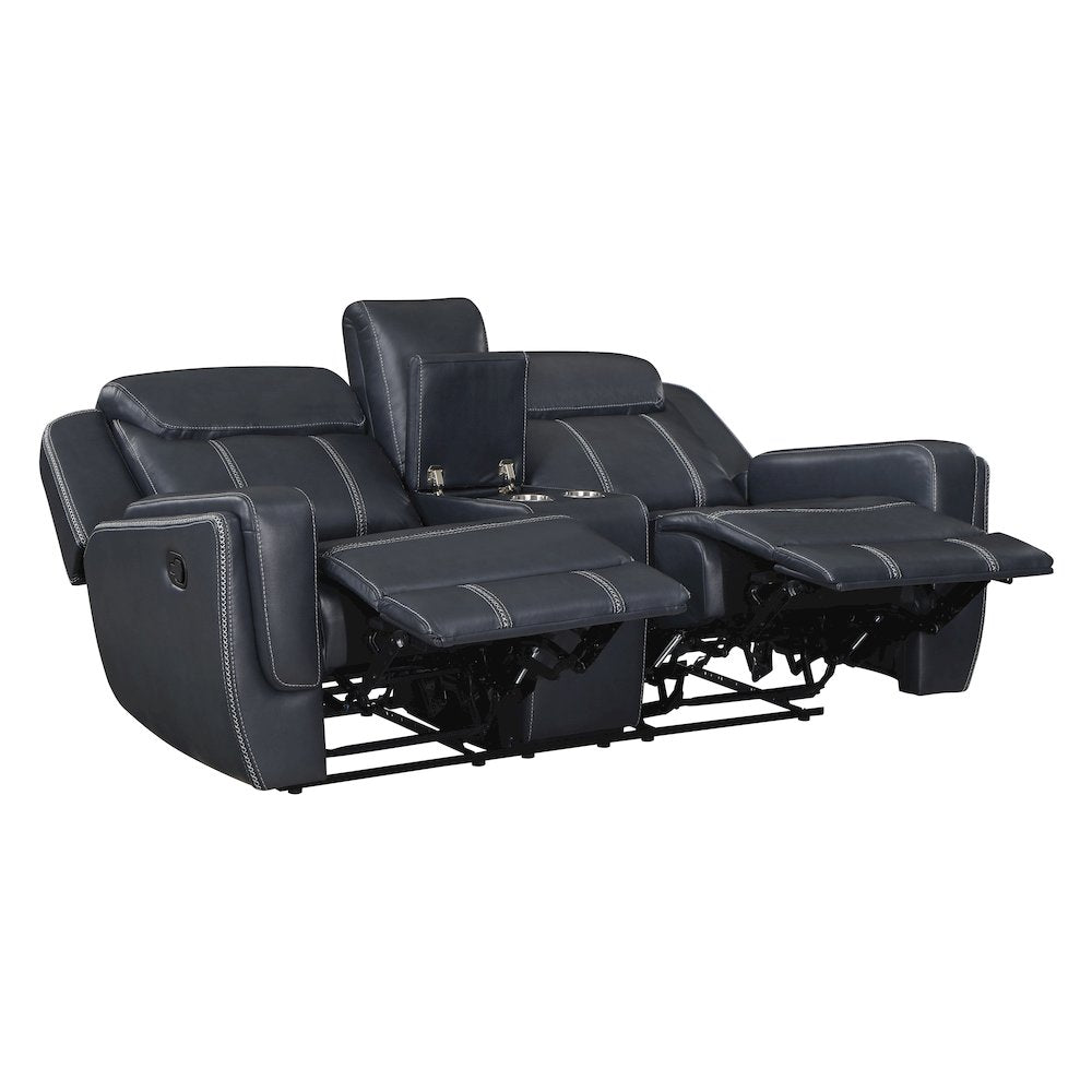 Littleton Faux Leather Double Reclining Love Seat In Blue