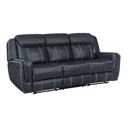 Littleton Faux Leather Double Reclining Sofa In Blue