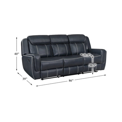 Littleton Faux Leather Double Reclining Sofa In Blue