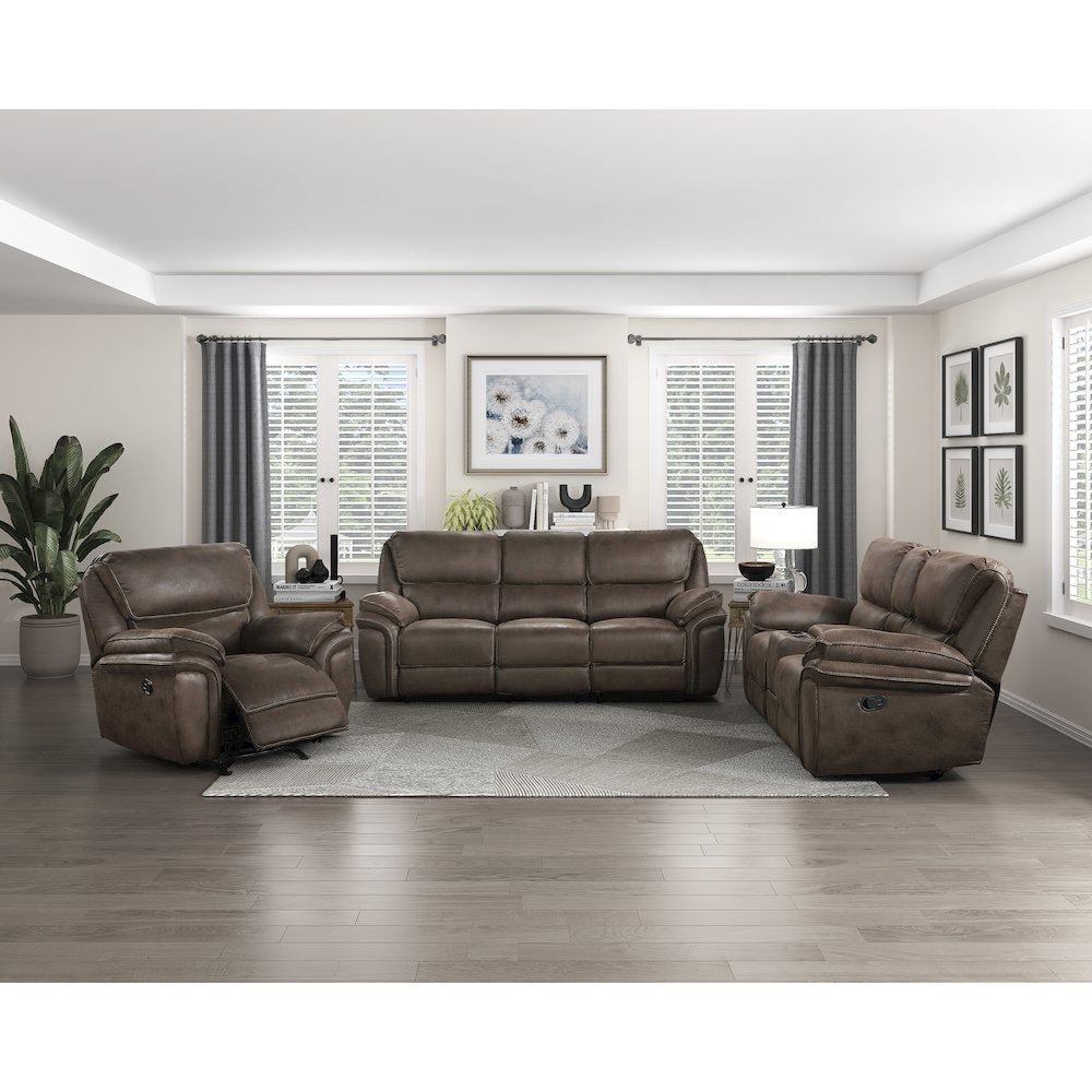 Proctor Microfiber Double Reclining Sofa In Brown