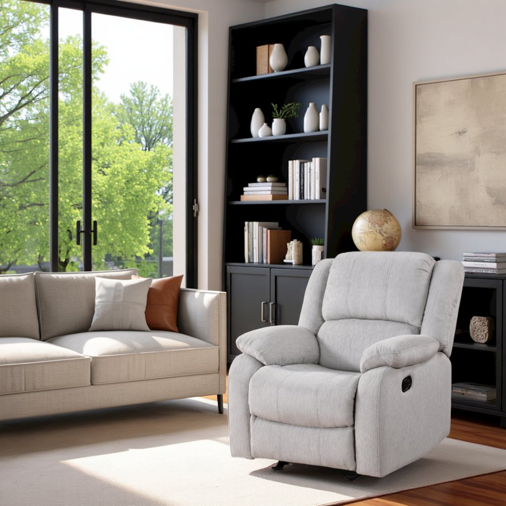 Gray Manual Recliner, Plush Reclining Chair for Living Room Comfort