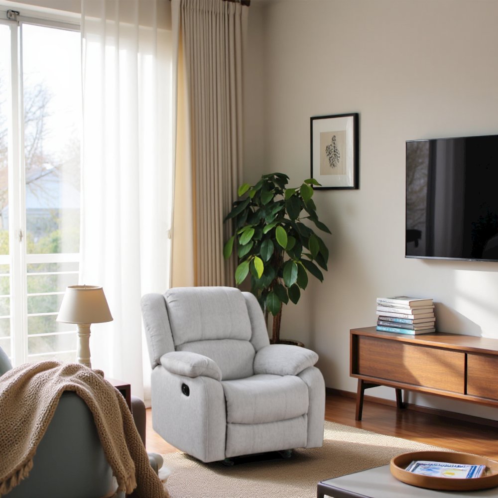 Gray Manual Recliner, Plush Reclining Chair for Living Room Comfort