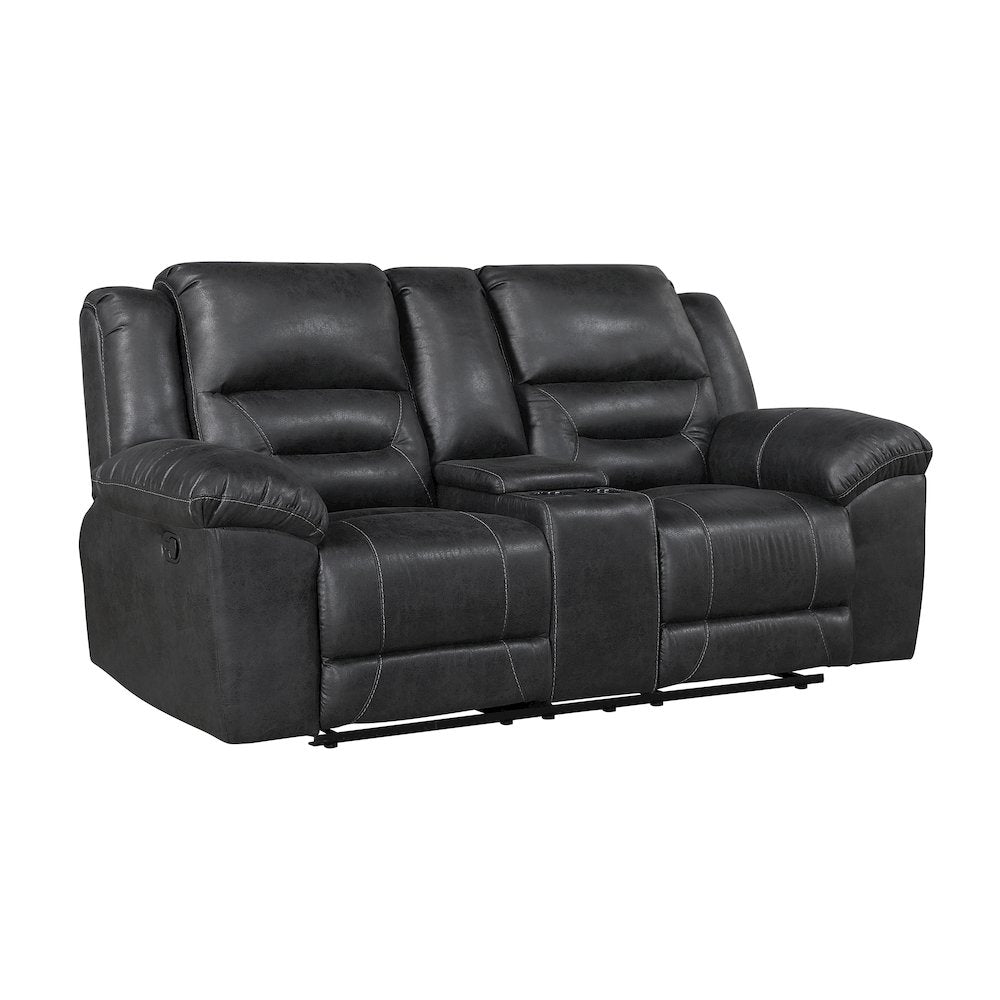 Lexicon Hazen Microfiber Double Reclining Love Seat with Center Console in Black