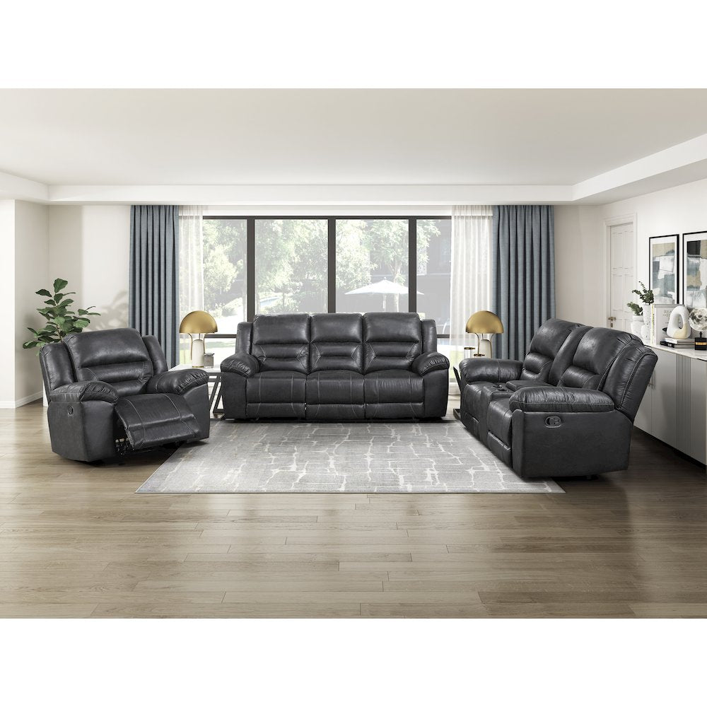 Lexicon Hazen Microfiber Double Reclining Love Seat with Center Console in Black