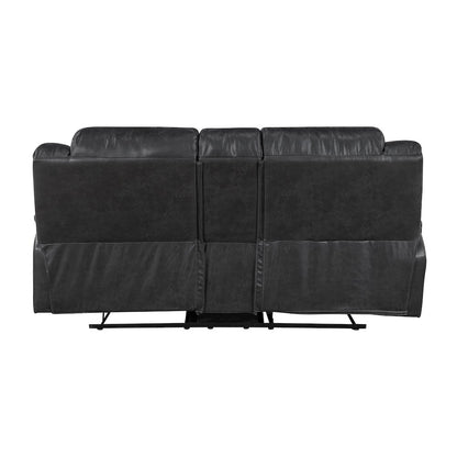Lexicon Hazen Microfiber Double Reclining Love Seat with Center Console in Black