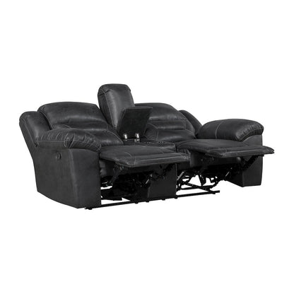 Lexicon Hazen Microfiber Double Reclining Love Seat with Center Console in Black