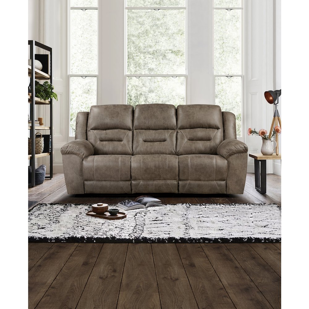 Hazen Microfiber Double Reclining Sofa In Brown