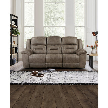 Hazen Microfiber Double Reclining Sofa In Brown