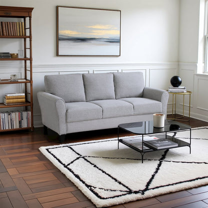 Dark Gray Upholstered 3 Seater Couch, Elegant Small Sofa Couch for Living Rooms