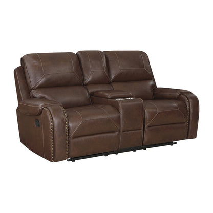 Newnan Faux Leather Double Glider Reclining Love Seat In Brown