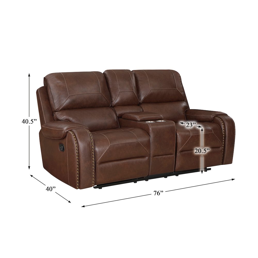 Newnan Faux Leather Double Glider Reclining Love Seat In Brown