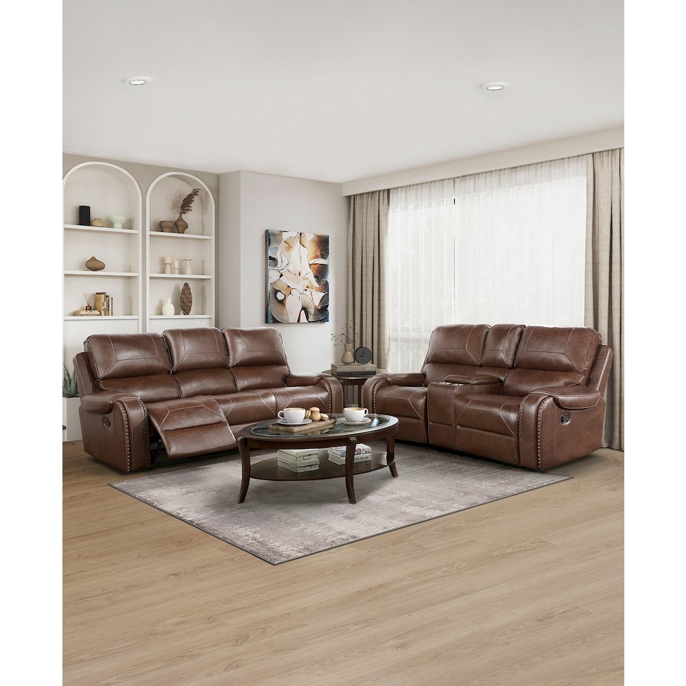 Newnan Faux Leather Double Reclining Sofa In Brown