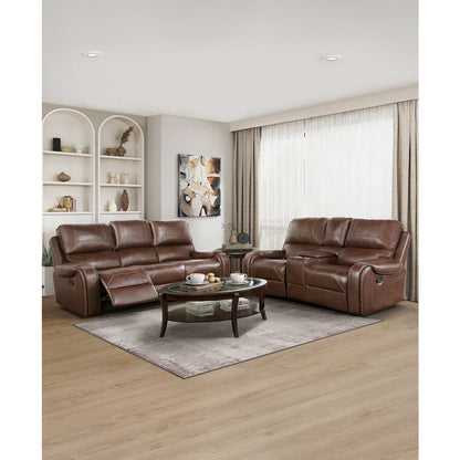 Newnan Faux Leather Double Reclining Sofa In Brown