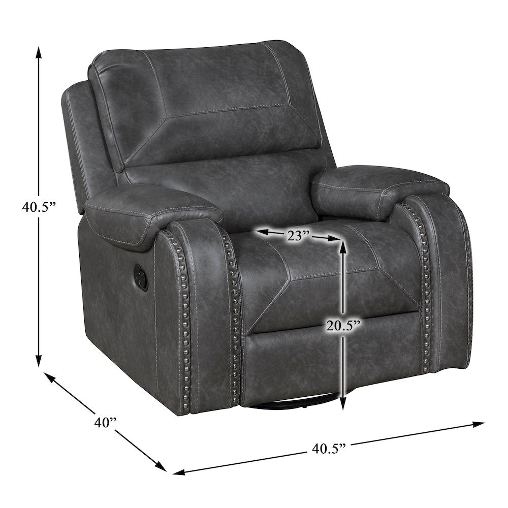 Lexicon Newnan Faux leather Swivel Glider Reclining Chair in Gray