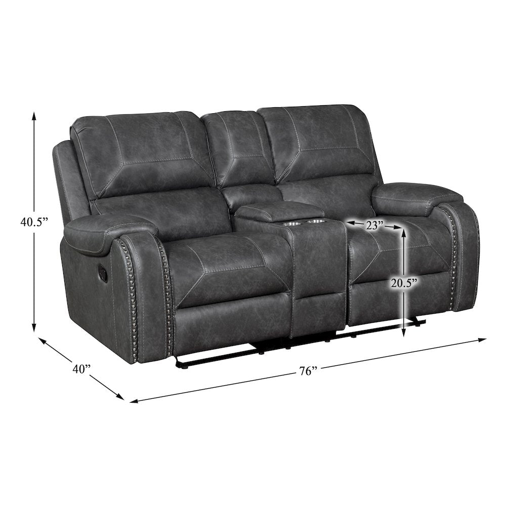 Lexicon Newnan Faux leather Double Glider Reclining Love Seat in Gray