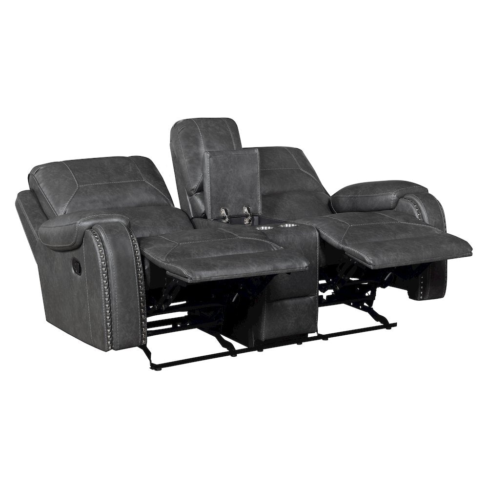 Lexicon Newnan Faux leather Double Glider Reclining Love Seat in Gray