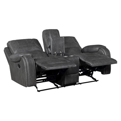 Lexicon Newnan Faux leather Double Glider Reclining Love Seat in Gray