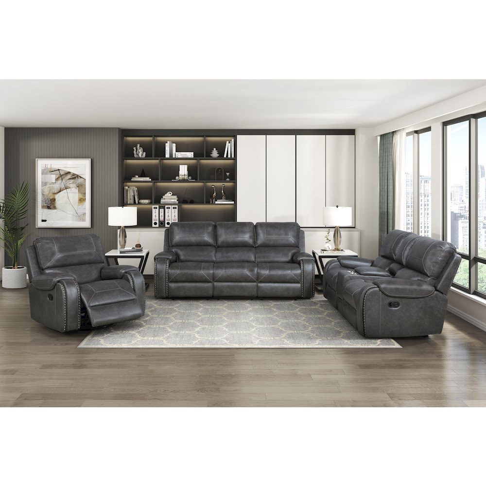 Lexicon Newnan Faux leather Double Reclining Sofa in Gray