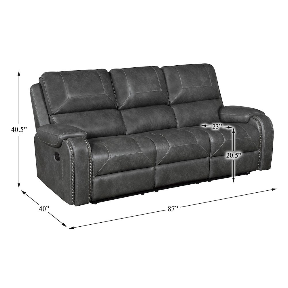 Lexicon Newnan Faux leather Double Reclining Sofa in Gray
