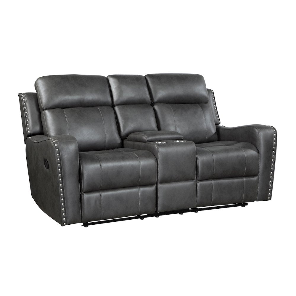 Kellen Microfiber 3pc Set: Sofa, Love, Chair in Smoky Gray