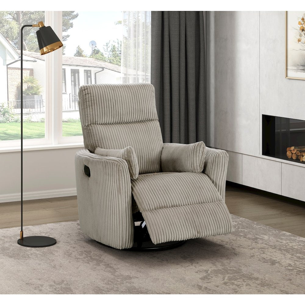 Lexicon Traverse Corduroy Swivel Glider Reclining Chair in Taupe