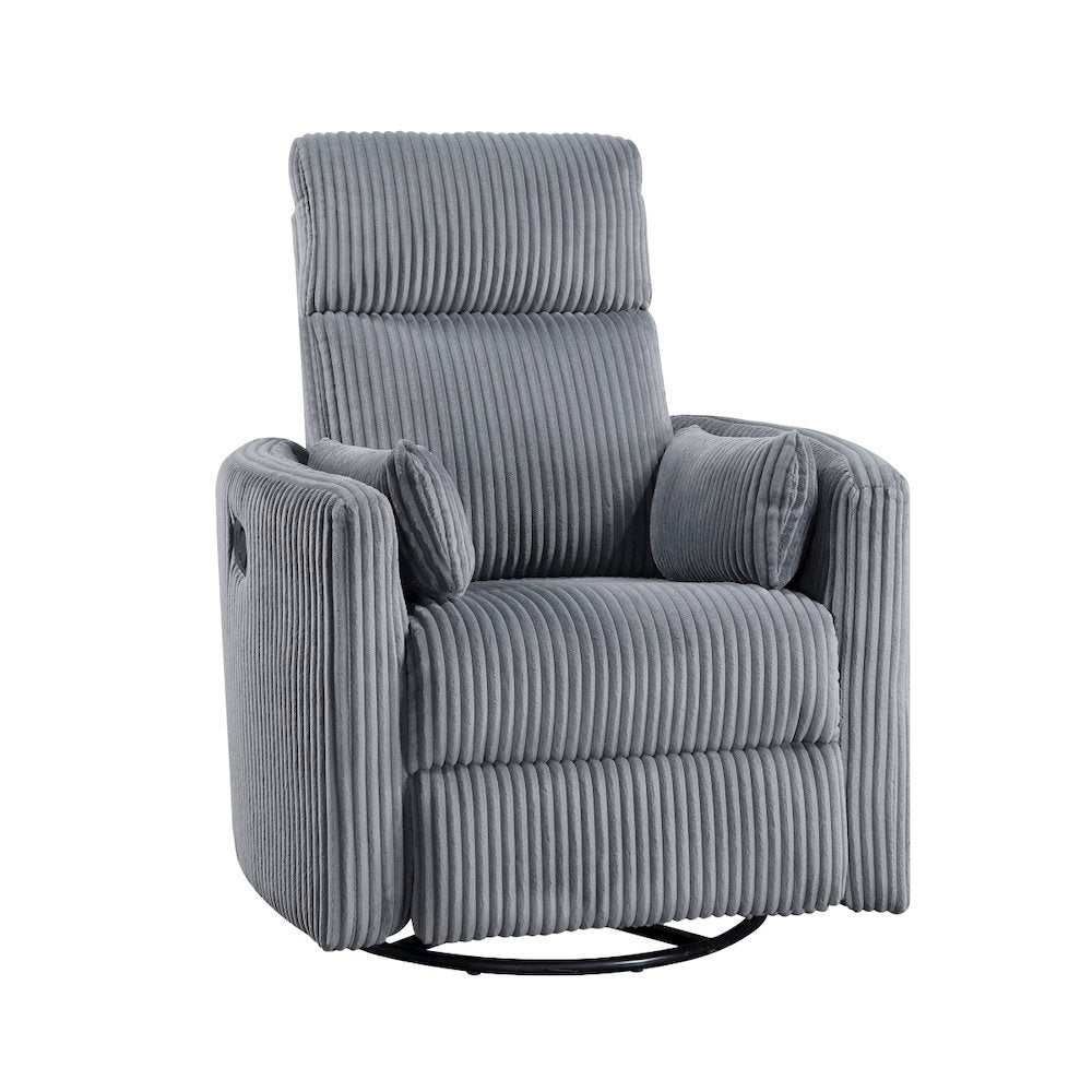 Lexicon Traverse Corduroy Swivel Glider Reclining Chair in Gray