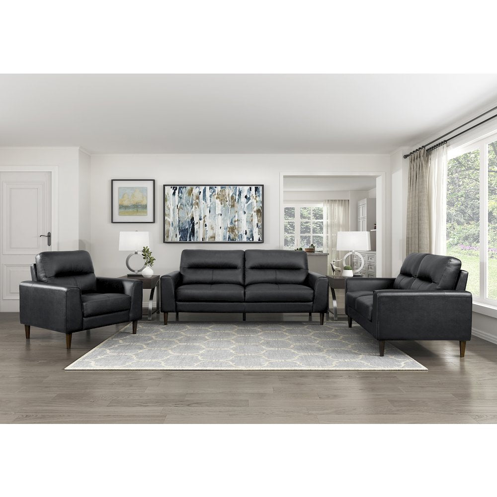 Lewes Leather Love Seat In Black