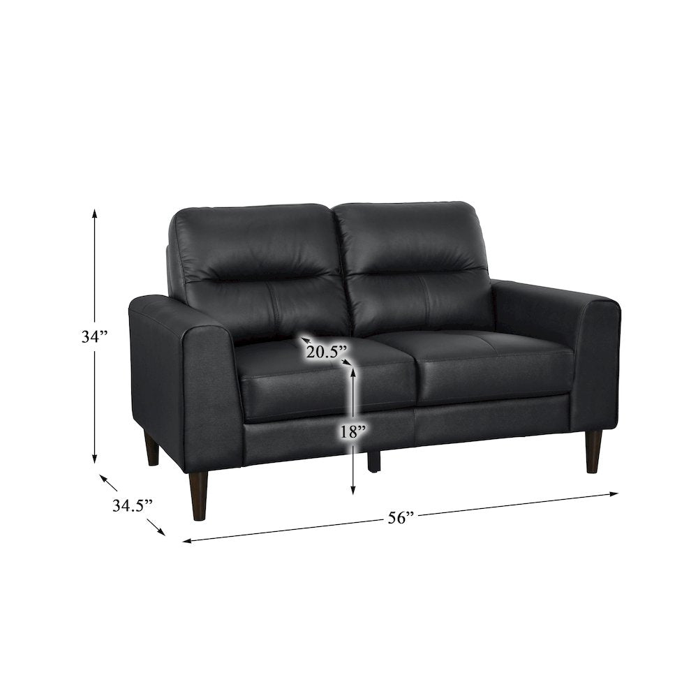 Lewes Leather Love Seat In Black