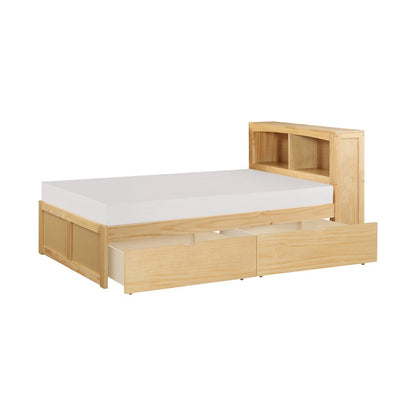 Bartly Pine Twin Bookcase Bed with Storage Boxes in Natural Pine