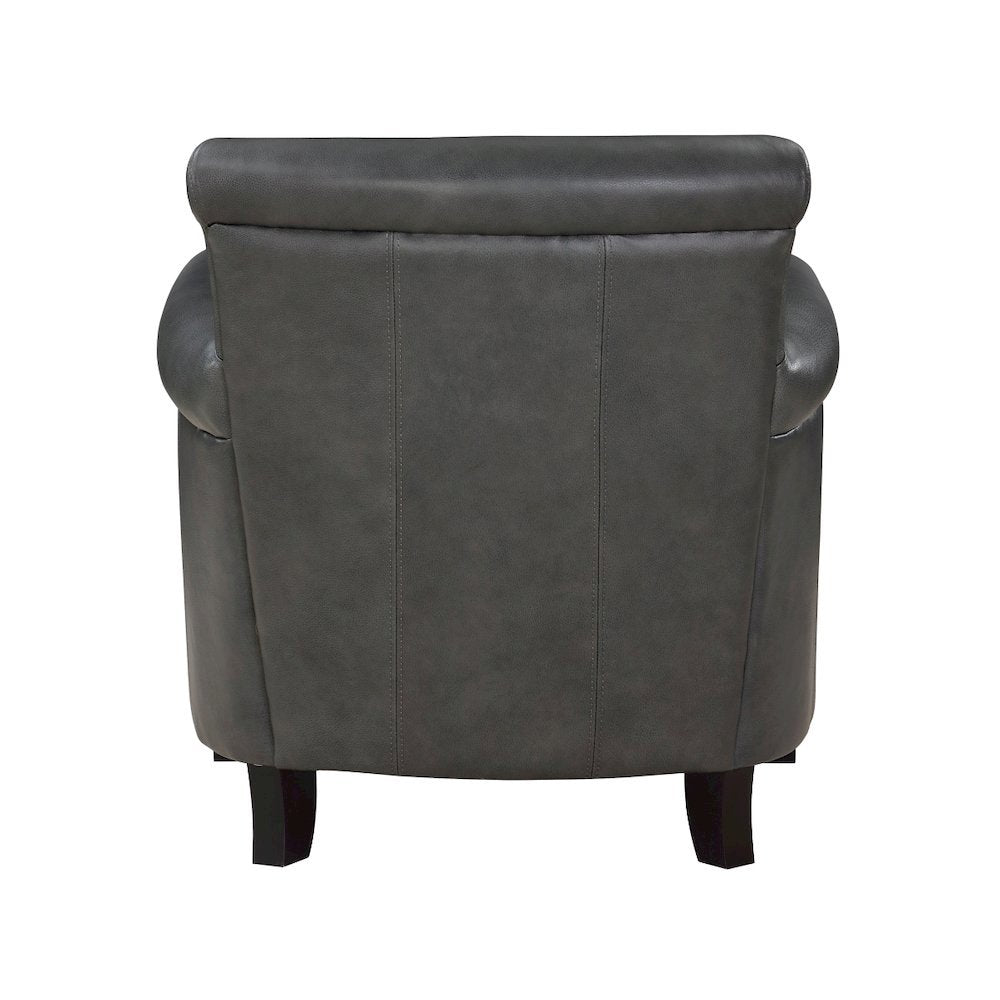 Elegant Gray Leather Accent Chair with Arm Rest and Nailheads Trim