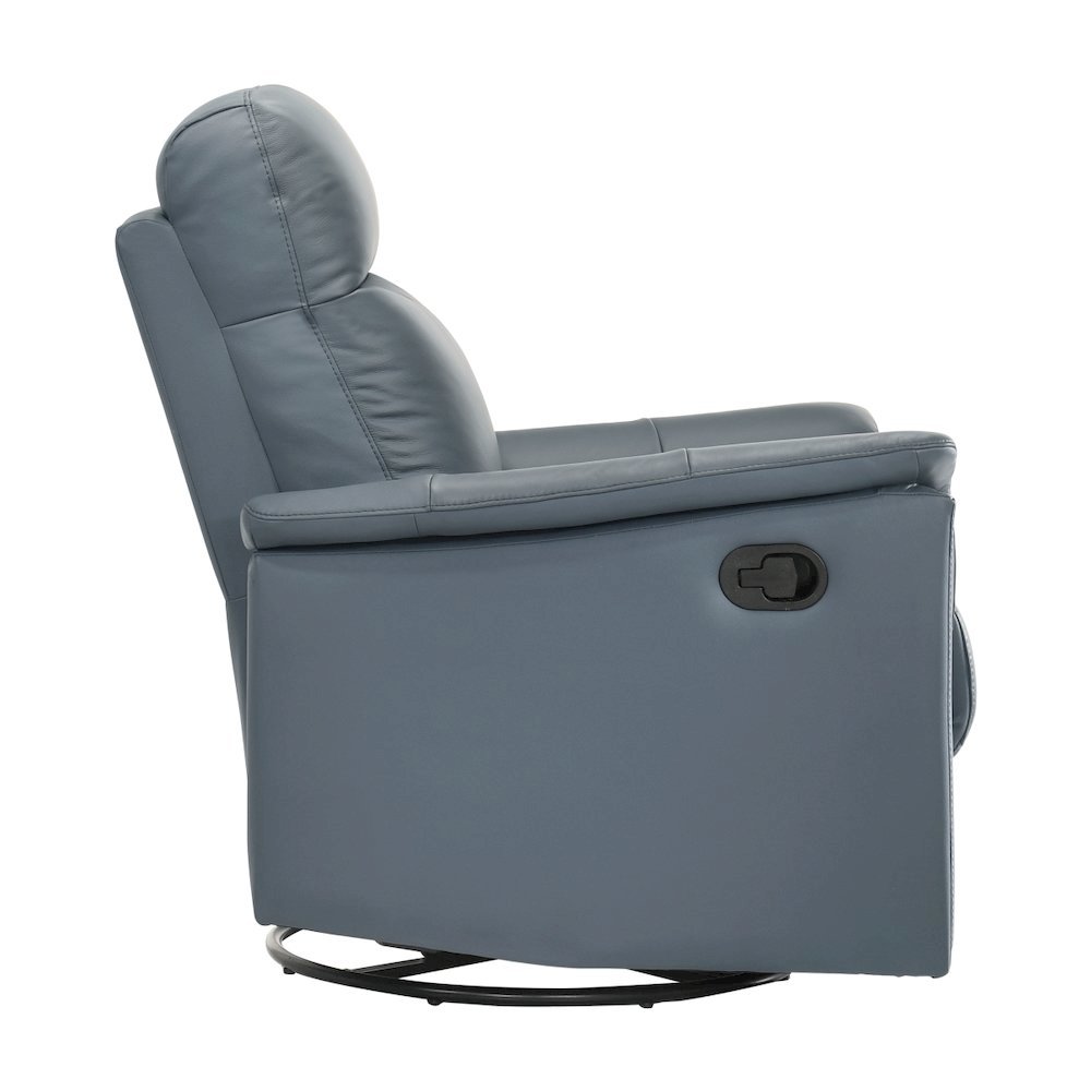 Blue Gray Leather Swivel Glider Recliner, Elegant Leather Recliner Chair