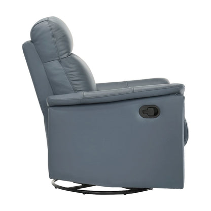 Blue Gray Leather Swivel Glider Recliner, Elegant Leather Recliner Chair