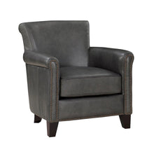 Elegant Gray Leather Accent Chair with Arm Rest and Nailheads Trim