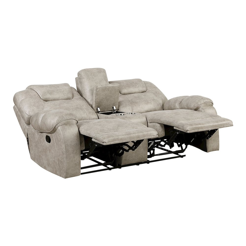 Gainesville Microfiber Dbl Rclng Love Seat with Center Console in Pewter