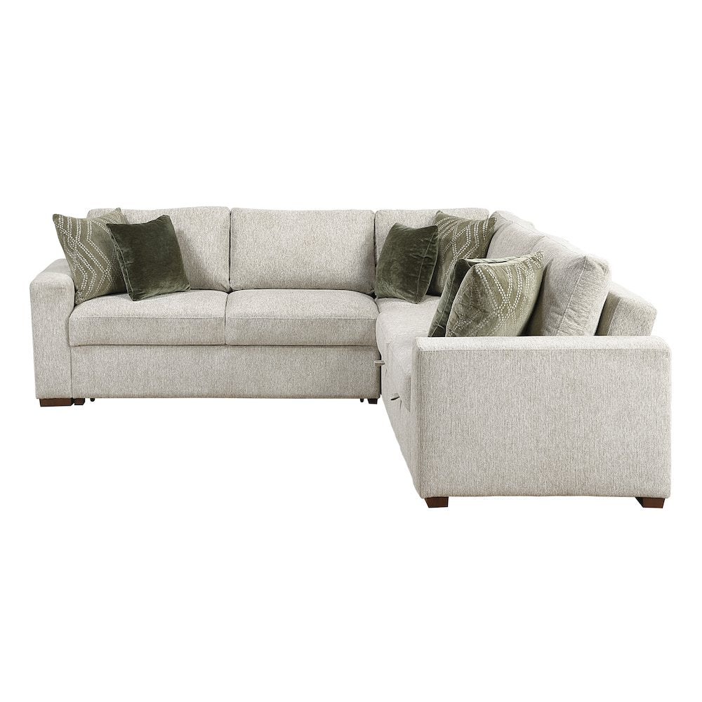 Isla Microfiber 3-Piece Sectional with Pull-out Bed in Sage Sand