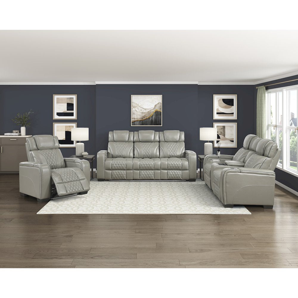 Apex Leather 3pc Set: Sofa, Love, Chair in Gray